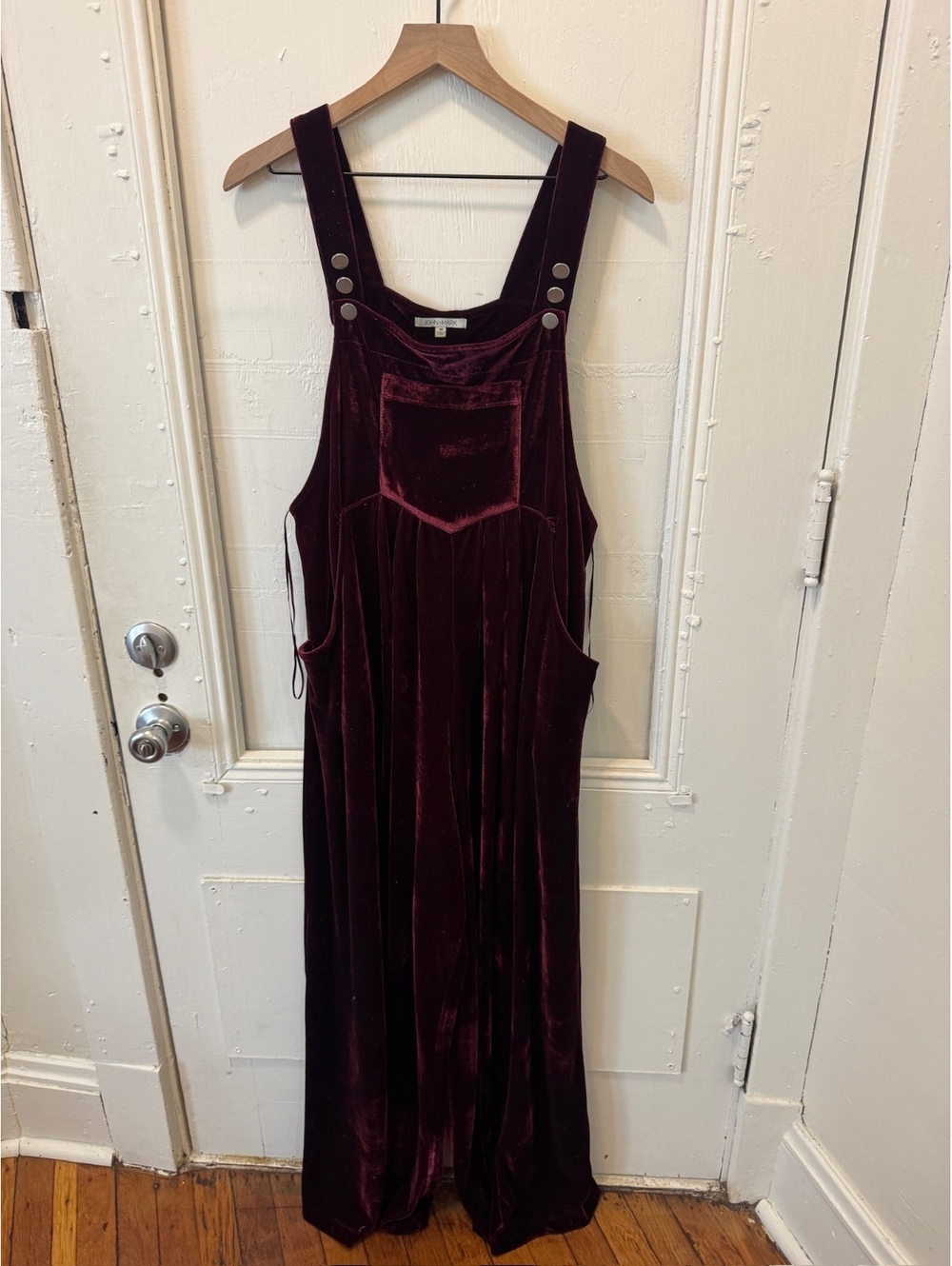 John Mark Burgundy Velvet Wide Leg Overalls